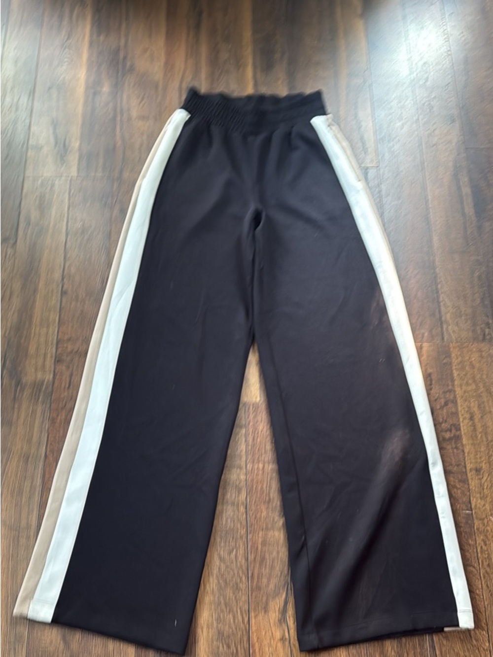 SPANX Black Wide-Leg Sweatpants with Cream Side Panels